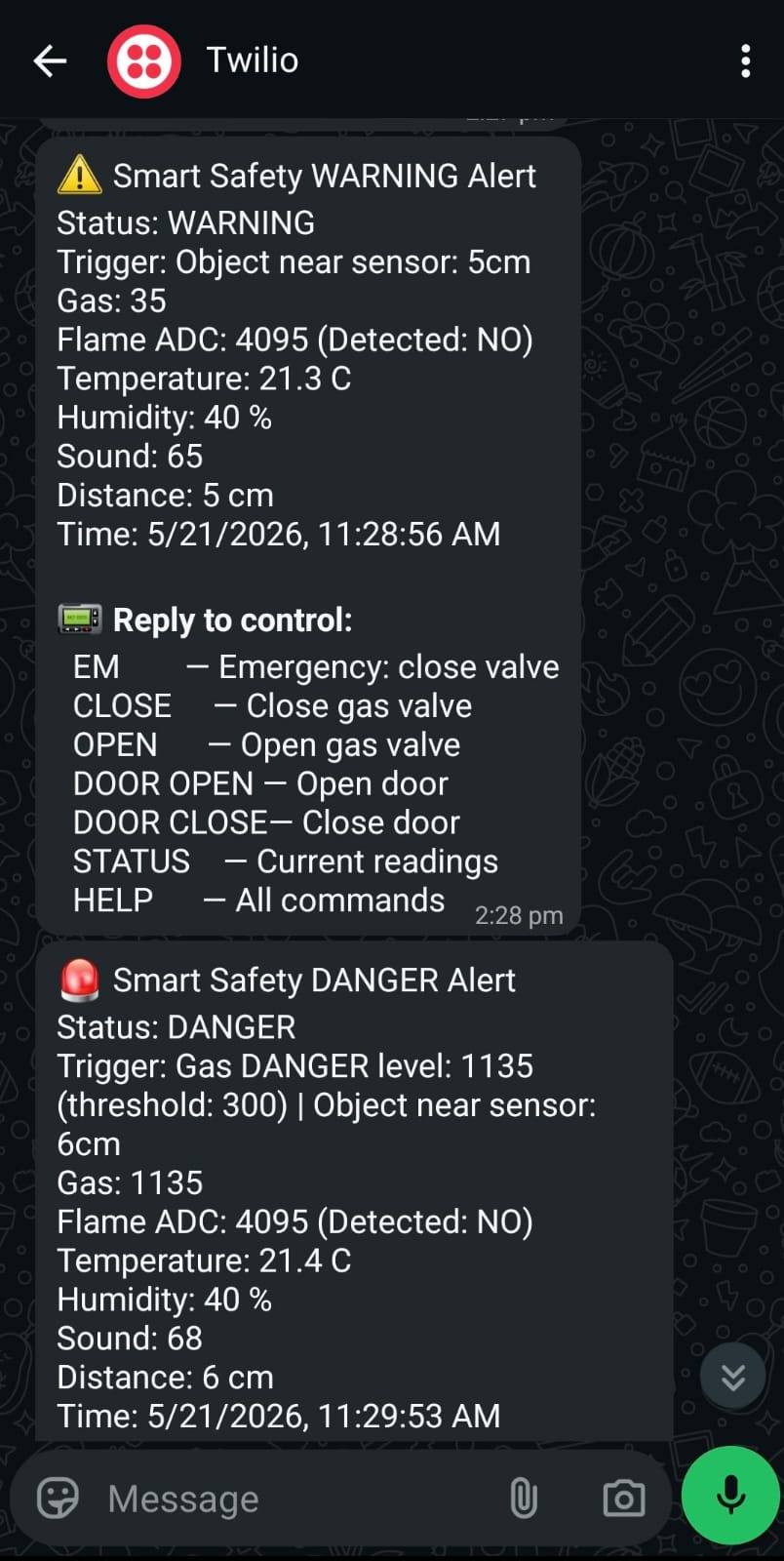 WhatsApp alert messages